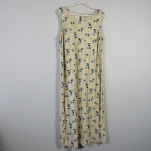 Dressbarn Woman Maxi Dress 18 W Beige Linen VTG Floral Sleeveless Casual 418